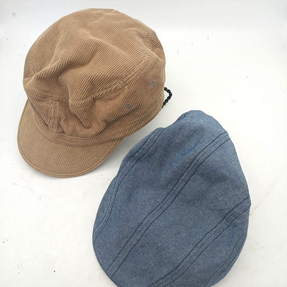 Penguin Cabbie Hat Newsboy Cap Blue Adult and Tan Beige Corduroy Cotton